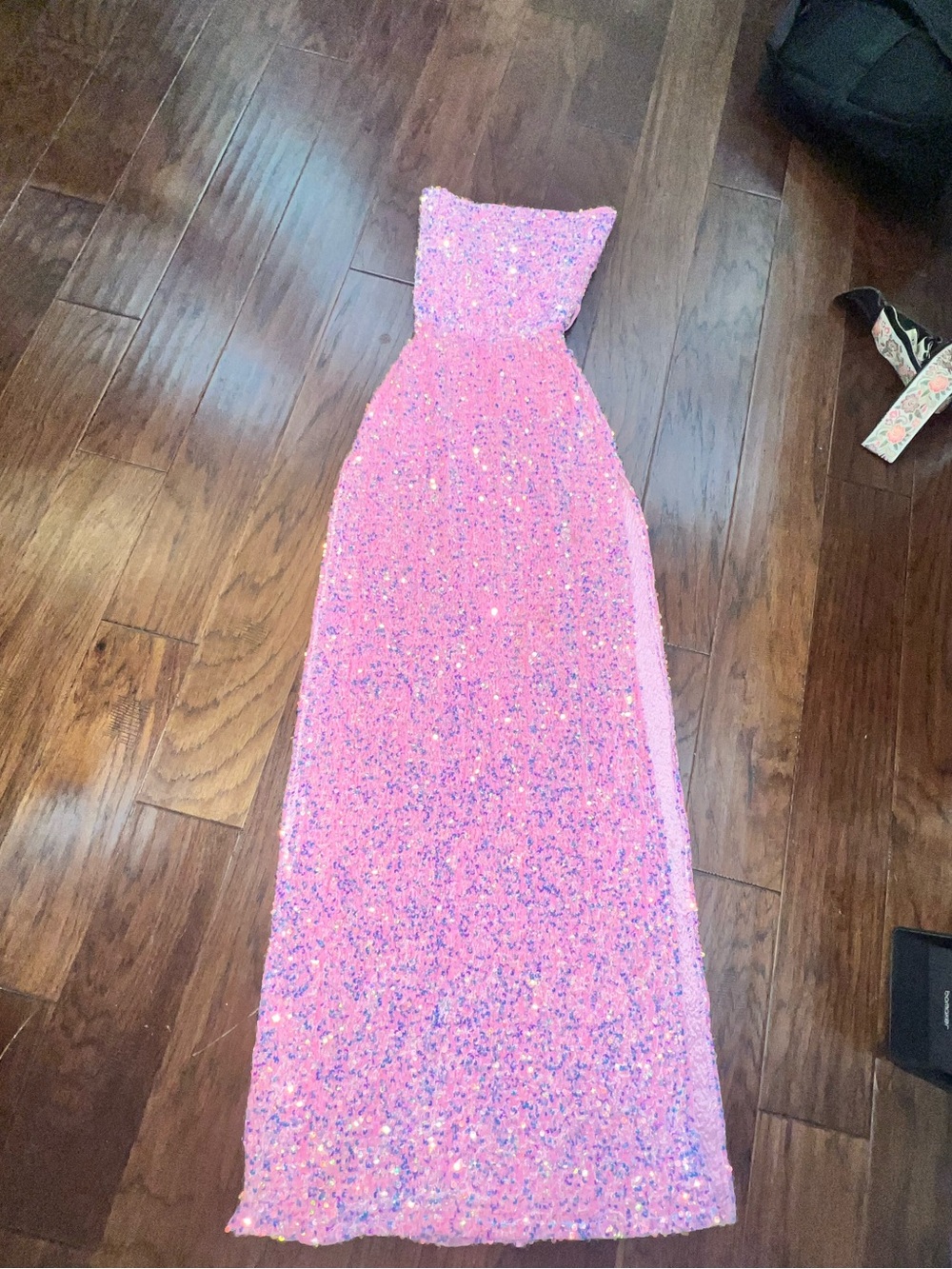 Strapless Pink Sequin Evening Dress